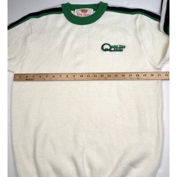 VTG KING SPORTS Mens XL Quaker State Racing Striped Sleeve Ivory SWEATER EUC - Picture 4 of 9